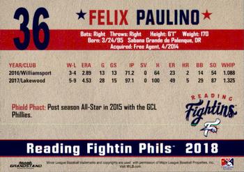 2018 Grandstand Reading Fightin Phils Update #NNO Felix Paulino Back