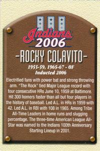 2006 Medical Mutual Cleveland Indians Hall of Fame #NNO Rocky Colavito Back
