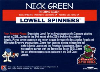 2018 Grandstand Lowell Spinners #NNO Nick Green Back