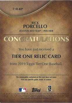 2019 Topps Tier One - Tier One Relics #T1R-RP Rick Porcello Back