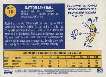 2019 Topps Heritage Minor League #16 DL Hall Back