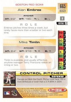 2005 Topps Total - Silver #665 Alan Embree / Mike Timlin Back