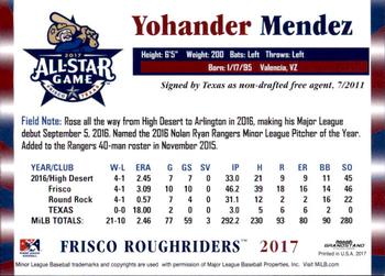 2017 Grandstand Texas League All-Stars South #NNO Yohander Mendez Back