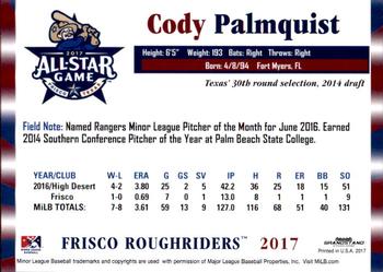 2017 Grandstand Texas League All-Stars South #NNO Cody Palmquist Back