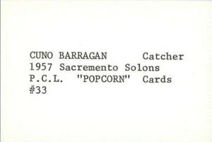 1974 Popcorn 1957-58 Pacific Coast League #33 Cuno Barragan Back
