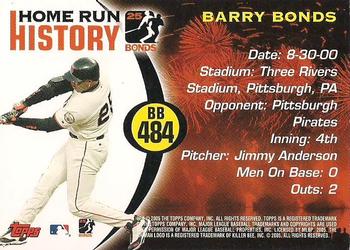 2005 Topps Updates & Highlights - Barry Bonds Home Run History #BB 484 Barry Bonds Back