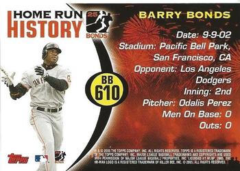 2005 Topps Updates & Highlights - Barry Bonds Home Run History #BB 610 Barry Bonds Back