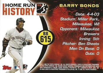 2005 Topps Updates & Highlights - Barry Bonds Home Run History #BB 615 Barry Bonds Back