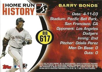 2005 Topps Updates & Highlights - Barry Bonds Home Run History #BB 617 Barry Bonds Back