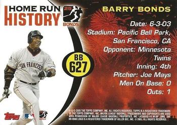 2005 Topps Updates & Highlights - Barry Bonds Home Run History #BB 627 Barry Bonds Back