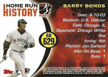 2005 Topps Updates & Highlights - Barry Bonds Home Run History #BB 629 Barry Bonds Back