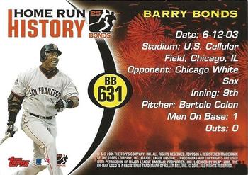 2005 Topps Updates & Highlights - Barry Bonds Home Run History #BB 631 Barry Bonds Back