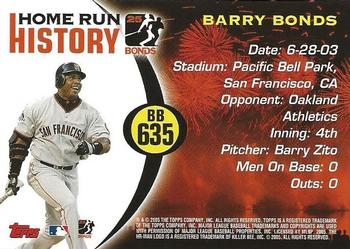 2005 Topps Updates & Highlights - Barry Bonds Home Run History #BB 635 Barry Bonds Back