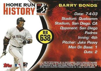 2005 Topps Updates & Highlights - Barry Bonds Home Run History #BB 638 Barry Bonds Back