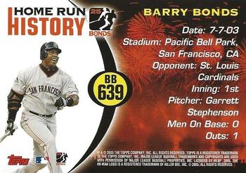 2005 Topps Updates & Highlights - Barry Bonds Home Run History #BB 639 Barry Bonds Back