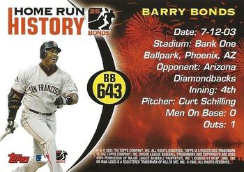 2005 Topps Updates & Highlights - Barry Bonds Home Run History #BB 643 Barry Bonds Back