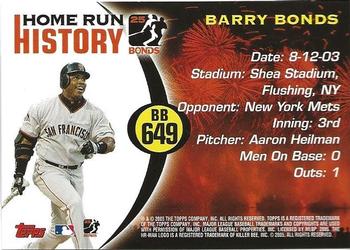2005 Topps Updates & Highlights - Barry Bonds Home Run History #BB 649 Barry Bonds Back