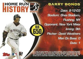 2005 Topps Updates & Highlights - Barry Bonds Home Run History #BB 650 Barry Bonds Back