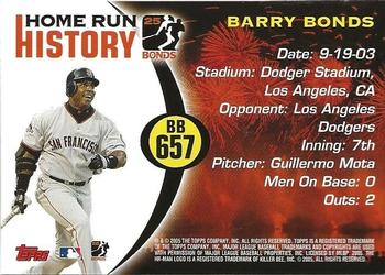 2005 Topps Updates & Highlights - Barry Bonds Home Run History #BB 657 Barry Bonds Back