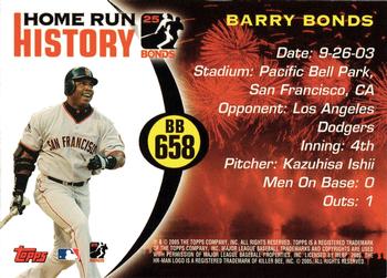 2005 Topps Updates & Highlights - Barry Bonds Home Run History #BB 658 Barry Bonds Back