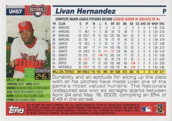 2005 Topps Updates & Highlights - Gold #UH57 Livan Hernandez Back