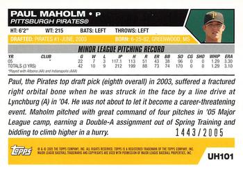 2005 Topps Updates & Highlights - Gold #UH101 Paul Maholm Back