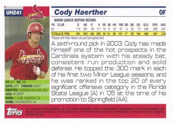 2005 Topps Updates & Highlights - Gold #UH241 Cody Haerther Back
