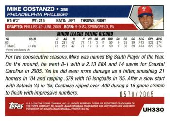 2005 Topps Updates & Highlights - Gold #UH330 Mike Costanzo Back