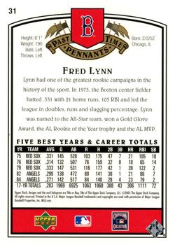 2005 UD Past Time Pennants - Gold #31 Fred Lynn Back