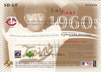 2005 UD Ultimate Signature Edition - Decades #SD-LT Luis Tiant Back