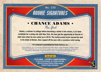 2019 Panini Leather & Lumber - Rookie Baseball Signatures #130 Chance Adams Back