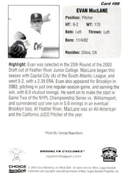 2004 Choice New York-Penn League Top Prospects #8 Evan MacLane Back