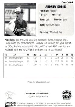 2004 Choice New York-Penn League Top Prospects #13 Andrew Dobies Back