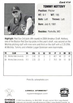2004 Choice New York-Penn League Top Prospects #14 Tommy Hottovy Back
