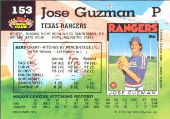 1992 Stadium Club #153 Jose Guzman Back