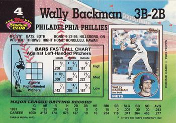 1992 Stadium Club #4 Wally Backman Back