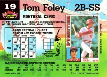 1992 Stadium Club #19 Tom Foley Back