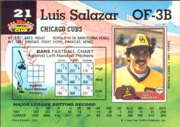 1992 Stadium Club #21 Luis Salazar Back