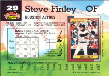 1992 Stadium Club #29 Steve Finley Back