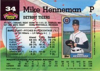 1992 Stadium Club #34 Mike Henneman Back