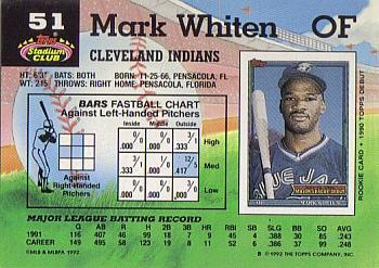 1992 Stadium Club #51 Mark Whiten Back