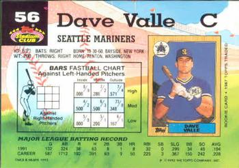 1992 Stadium Club #56 Dave Valle Back