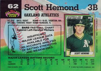1992 Stadium Club #62 Scott Hemond Back