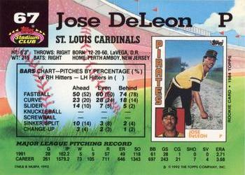 1992 Stadium Club #67 Jose DeLeon Back