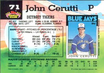 1992 Stadium Club #71 John Cerutti Back