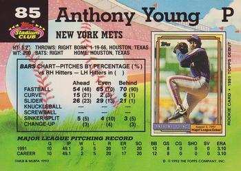 1992 Stadium Club #85 Anthony Young Back