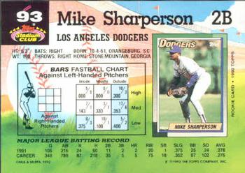 1992 Stadium Club #93 Mike Sharperson Back