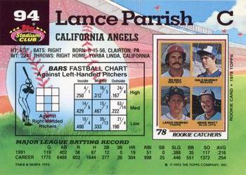 1992 Stadium Club #94 Lance Parrish Back