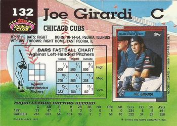 1992 Stadium Club #132 Joe Girardi Back
