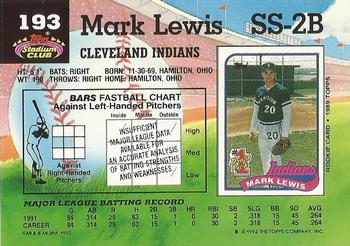1992 Stadium Club #193 Mark Lewis Back
